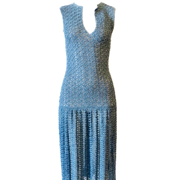 Marmalade Dresses Nwt Marmalade Blue Metallic Crochet Maxi Dress Xs